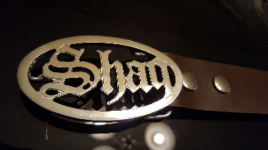 chrome name belt buckle